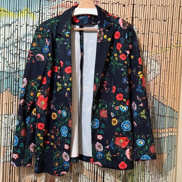 Kelly by Clinton Kelly Floral Printed Ponte Knit Blazer, Navy Floral, Medium - Picture 1 of 16